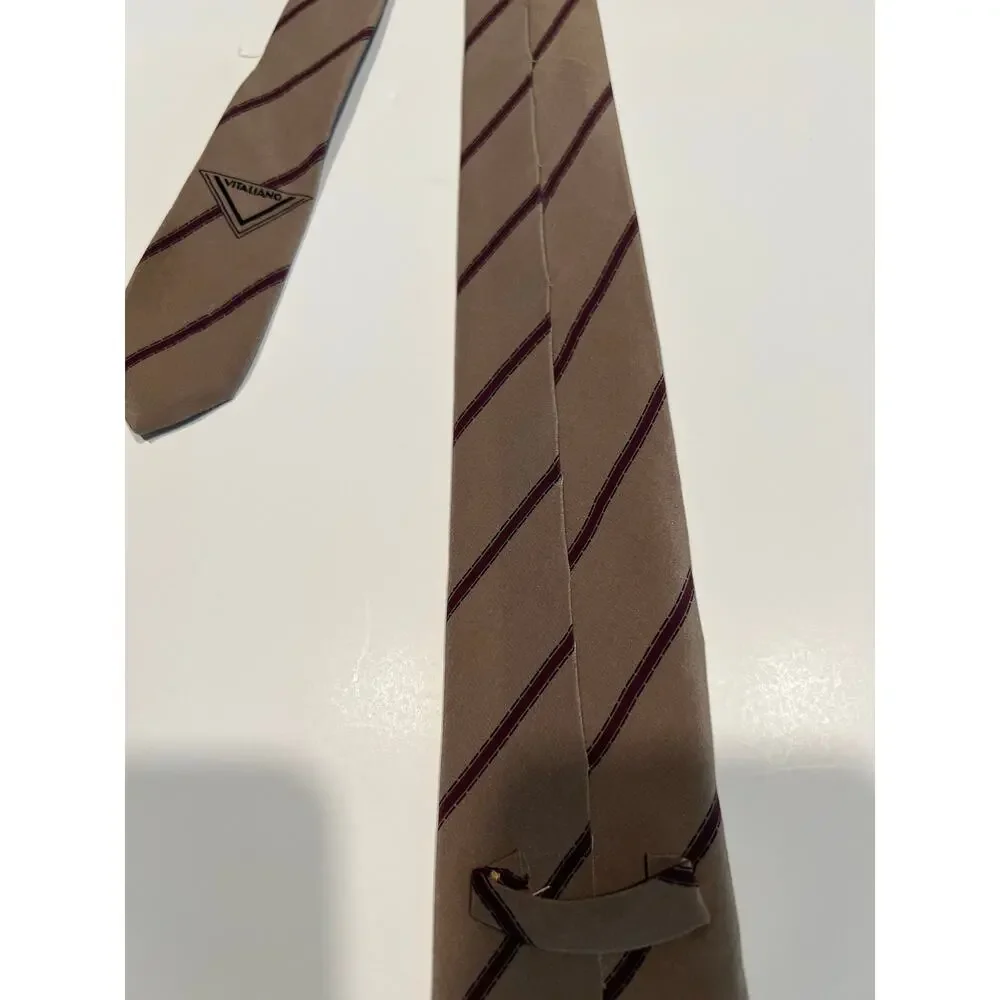 Vintage Vitaliano Pancaldi Men's Silk Bespoke Necktie Brown Maroon Stripes JL